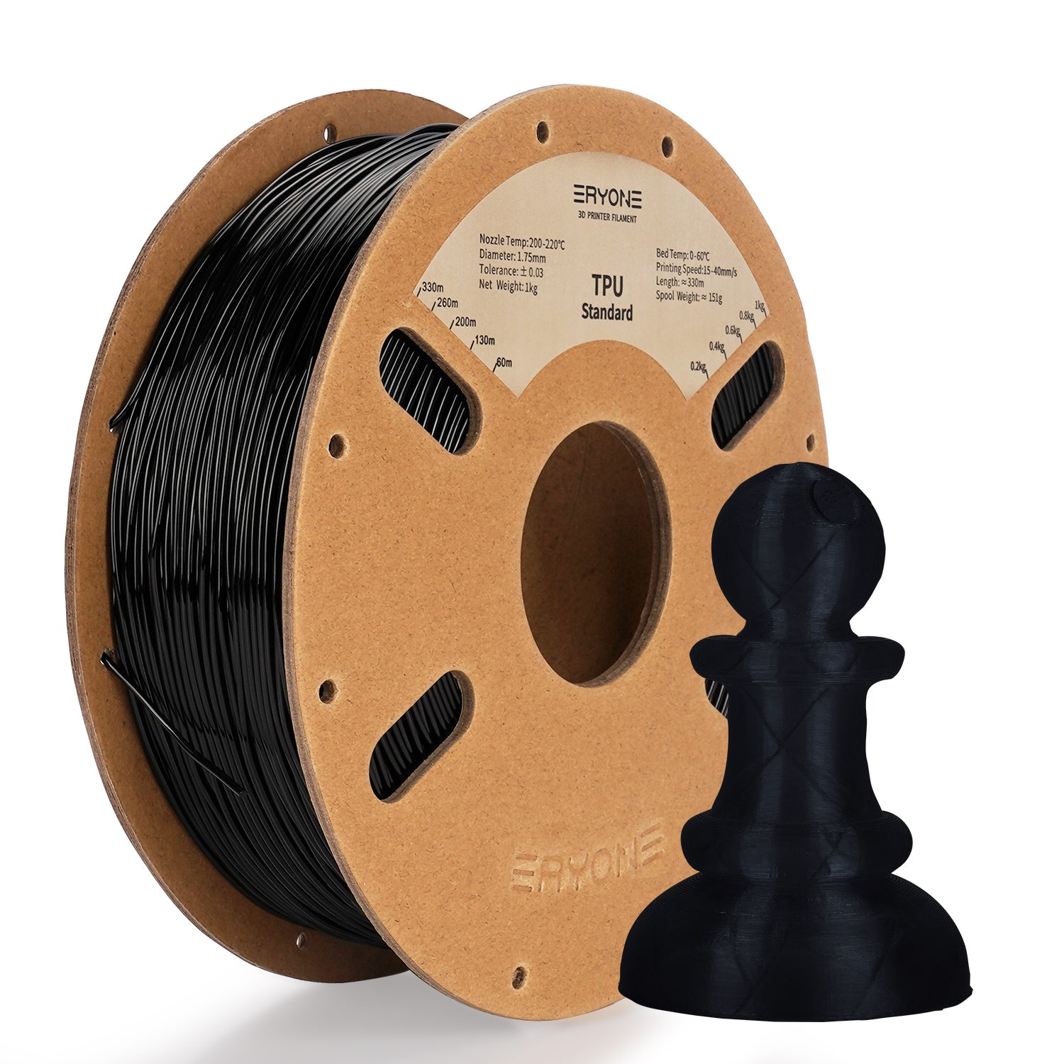 Filament pour imprimante 3D ERYONE 1.75mm TPU, précision dimensionnelle +/- 0.05 mm, 0.5kg&1kg  (1.1 LB) / Bobine