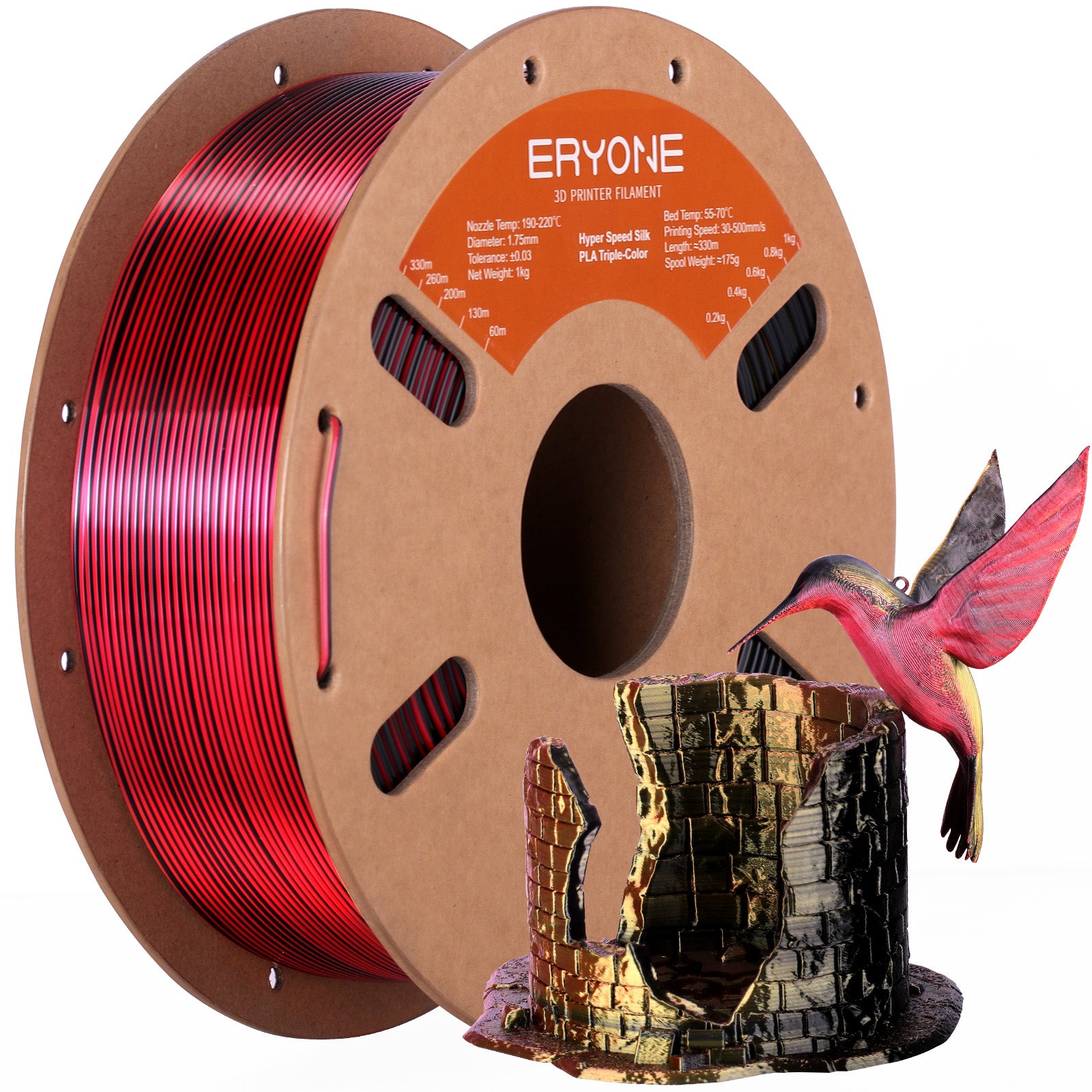 ERYONE Triple-Color Silk PLA Filament for 3D Printers,1kg (2.2LBS)/Spool 1.75mm,Accuracy +/- 0.03mm 