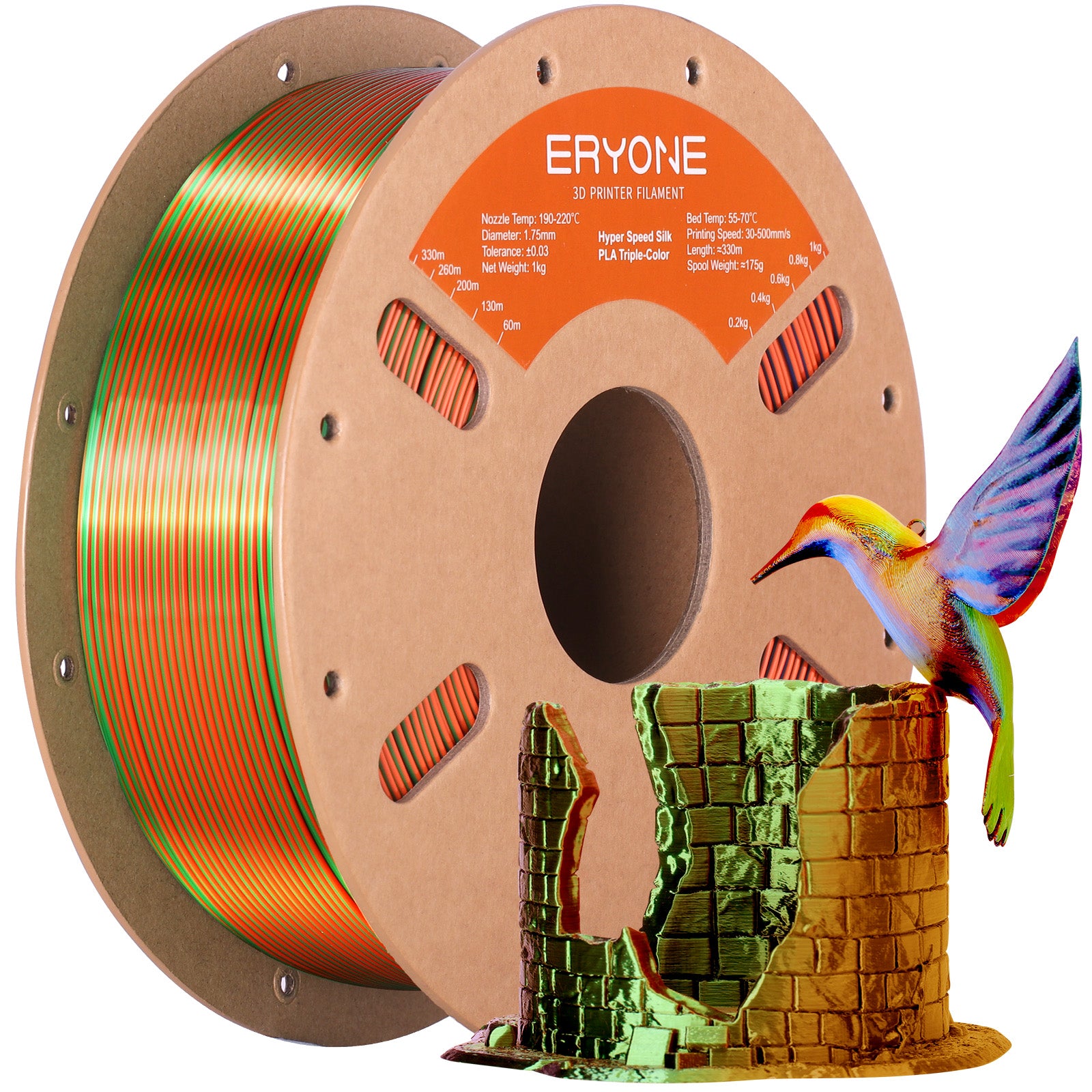 ERYONE Triple-Color Silk PLA Filament for 3D Printers,1kg (2.2LBS)/Spool 1.75mm,Accuracy +/- 0.03mm 