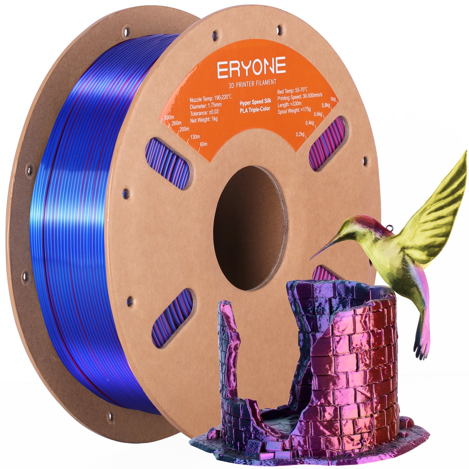 ERYONE Triple-Color Silk PLA Filament for 3D Printers,1kg (2.2LBS)/Spool 1.75mm,Accuracy +/- 0.03mm 