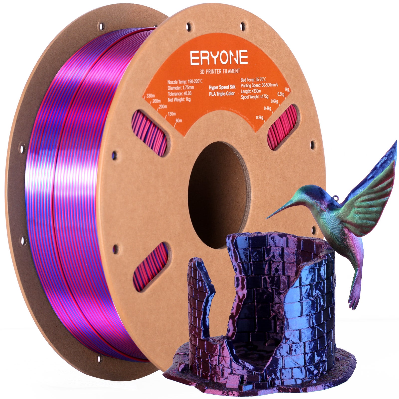 ERYONE Triple-Color Silk PLA Filament for 3D Printers,1kg (2.2LBS)/Spool 1.75mm,Accuracy +/- 0.03mm 