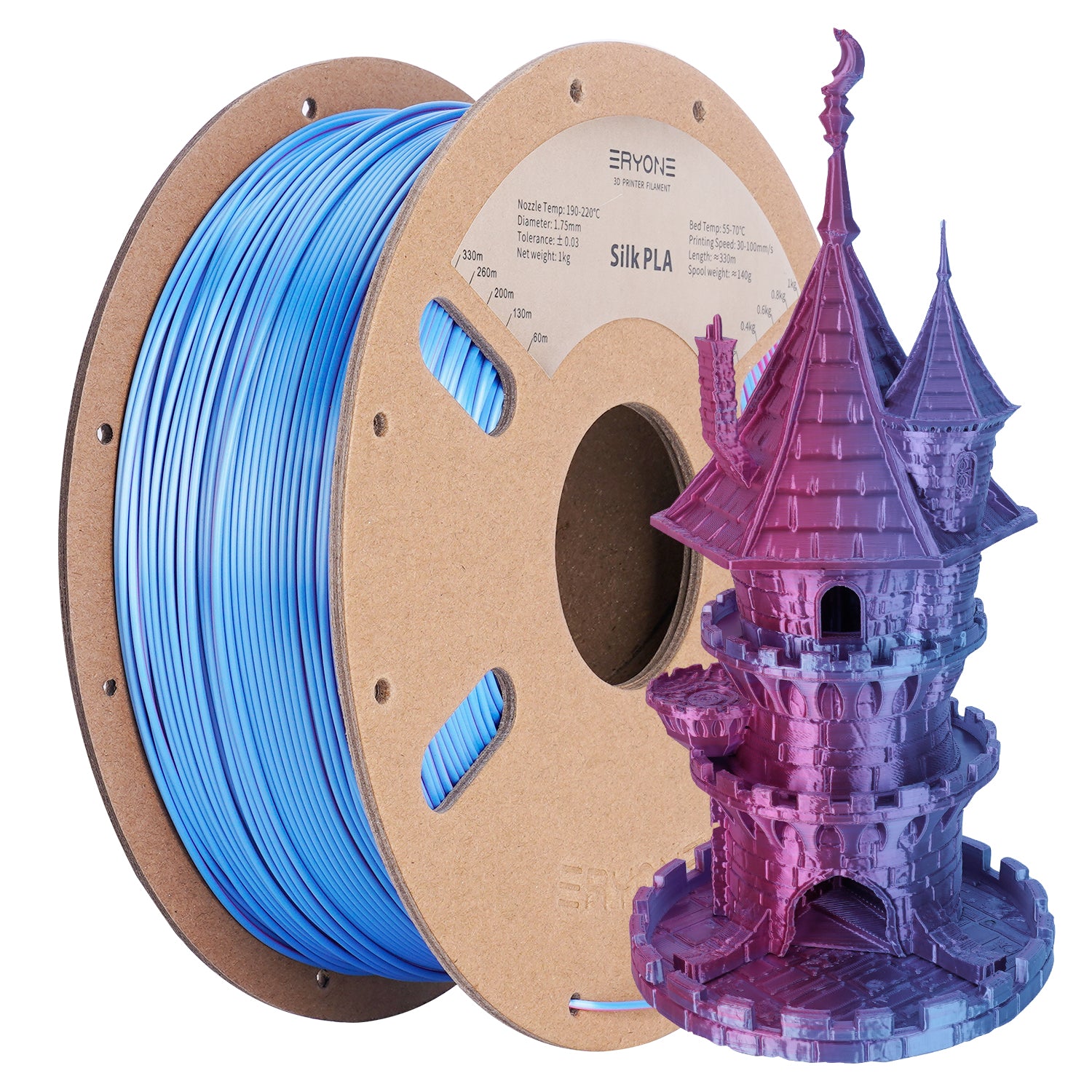 ERYONE 1kg (2.2LBS)/Spool 1.75mm Silk Dual-Color PLA Filament for 3D Printers,Accuracy +/- 0.03mm 