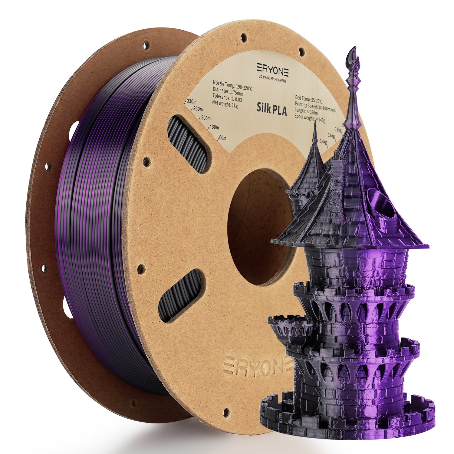 ERYONE 1kg (2.2LBS)/Spool 1.75mm Silk Dual-Color PLA Filament for 3D Printers,Accuracy +/- 0.03mm 