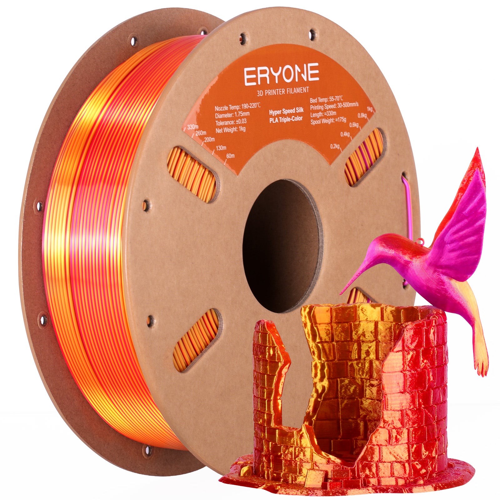 ERYONE Triple-Color Silk PLA Filament for 3D Printers,1kg (2.2LBS)/Spool 1.75mm,Accuracy +/- 0.03mm 