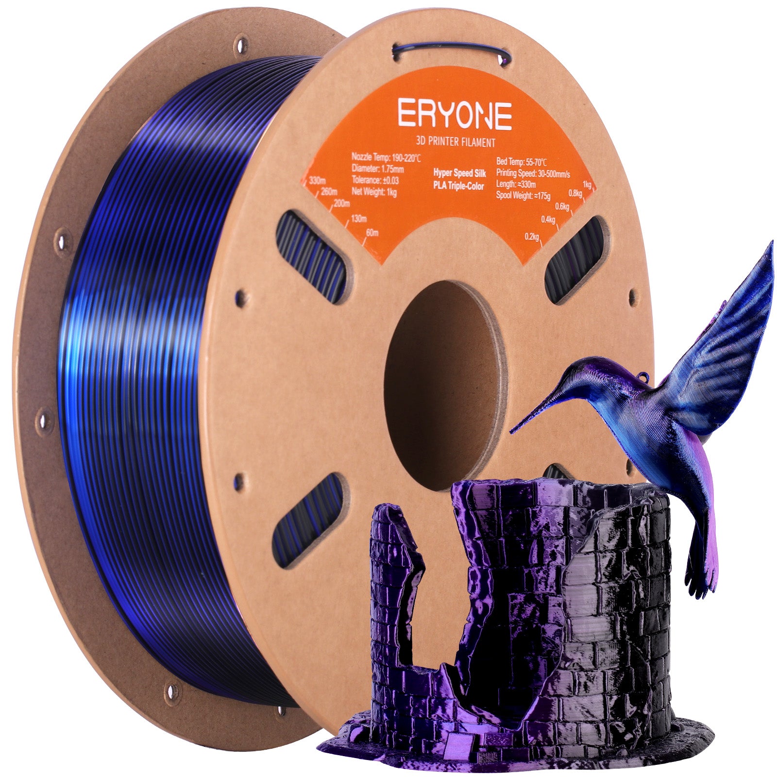 ERYONE Triple-Color Silk PLA Filament for 3D Printers,1kg (2.2LBS)/Spool 1.75mm,Accuracy +/- 0.03mm 