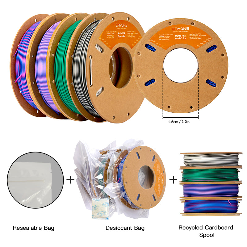 Pre-sale ERYONE 4 ROLLEN/250 g (insgesamt 1 kg/2,2 lbs) 1,75 mm mattes zweifarbiges PLA-Filament, Genauigkeit +/- 0,03 mm (Gelb & Lila; Blau & Gelb; Bule & Lila; Grün & Lila)-MOQ:20 Rolls