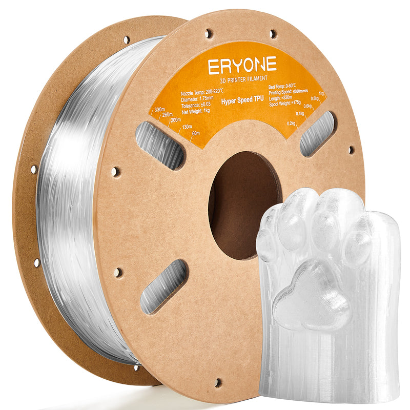 Filament pour imprimante 3D ERYONE 1.75mm TPU, précision dimensionnelle +/- 0.05 mm, 0.5kg&1kg  (1.1 LB) / Bobine