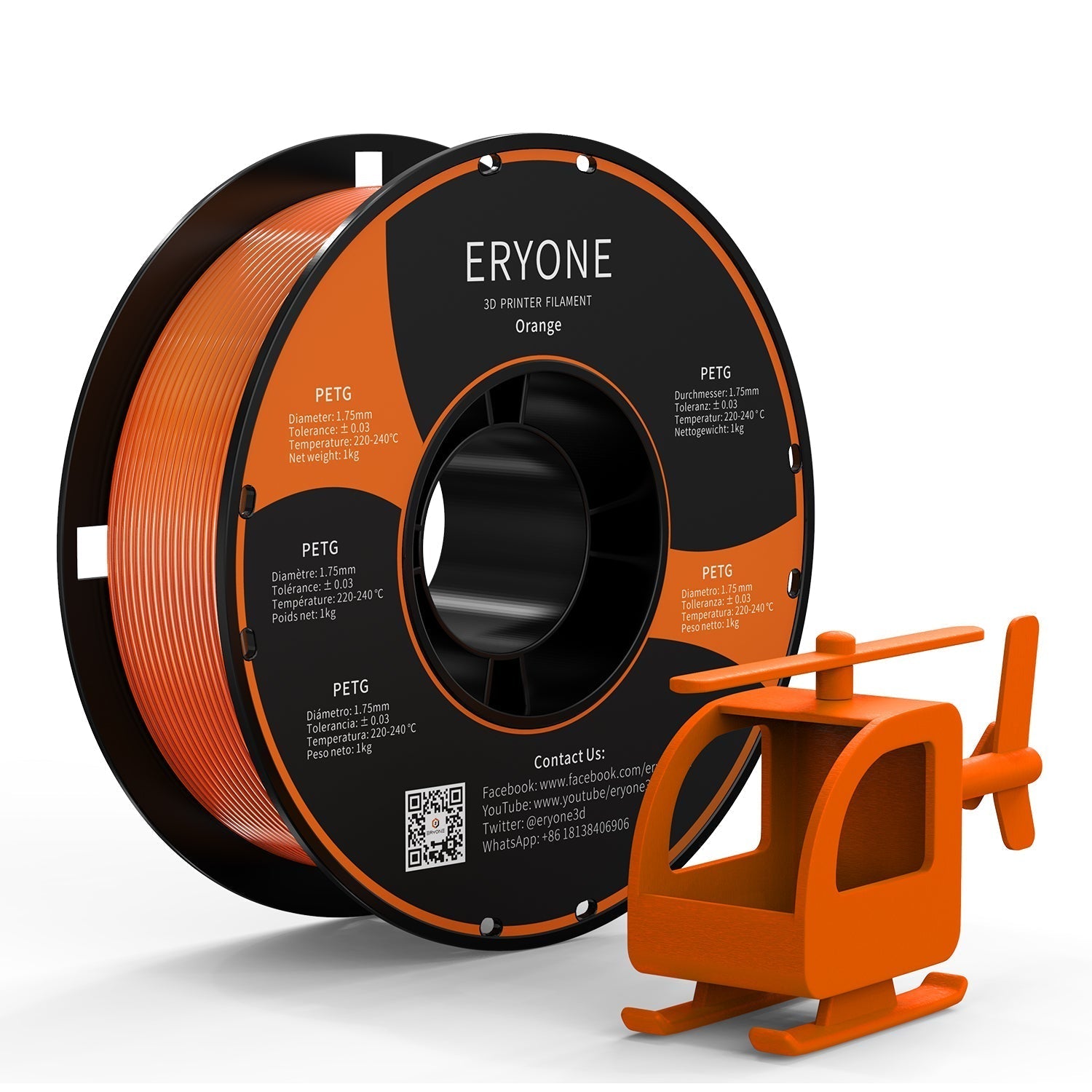 ERYONE PETG Filament, 1.75mm ±0.03mm Filament für 3D Drucker, 1KG(2.2LBS)/ Spule