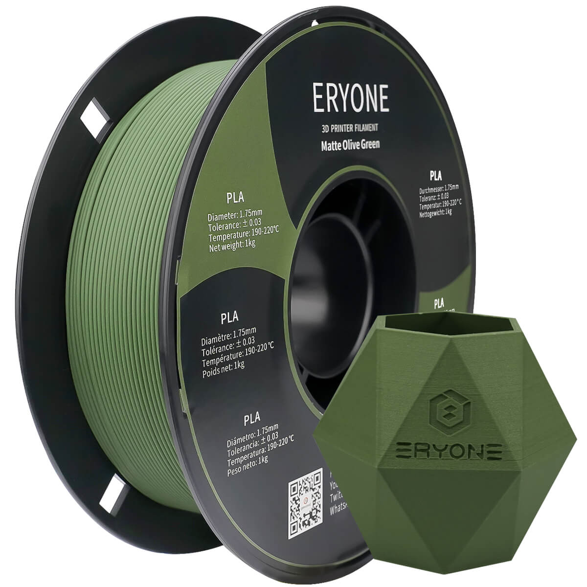 ERYONE Matte PLA Filament, 1.75mm Filament for 3D Printer, 1KG(2.2LBS)/ Spool, - eryone3d