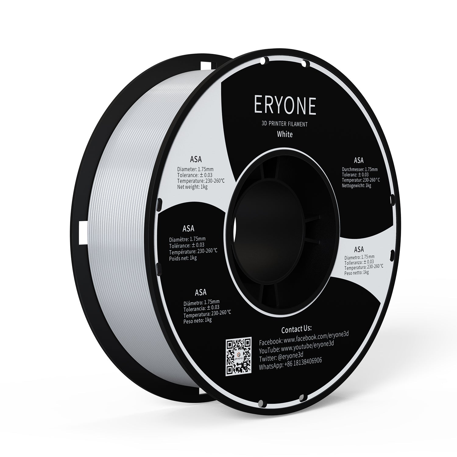 Eryone ASA 3D Printer Filament 1.75mm, Dimensional Accuracy +/- 0.05mm, 1kg (2.2 LBS)/Spool (MOQ:10 can mix color))