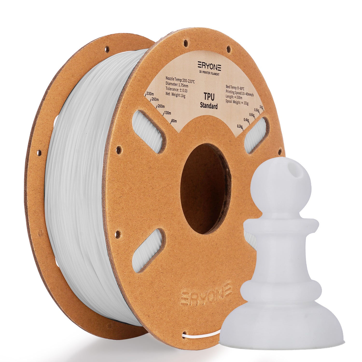 Filament pour imprimante 3D ERYONE 1.75mm TPU, précision dimensionnelle +/- 0.05 mm, 0.5kg&1kg  (1.1 LB) / Bobine