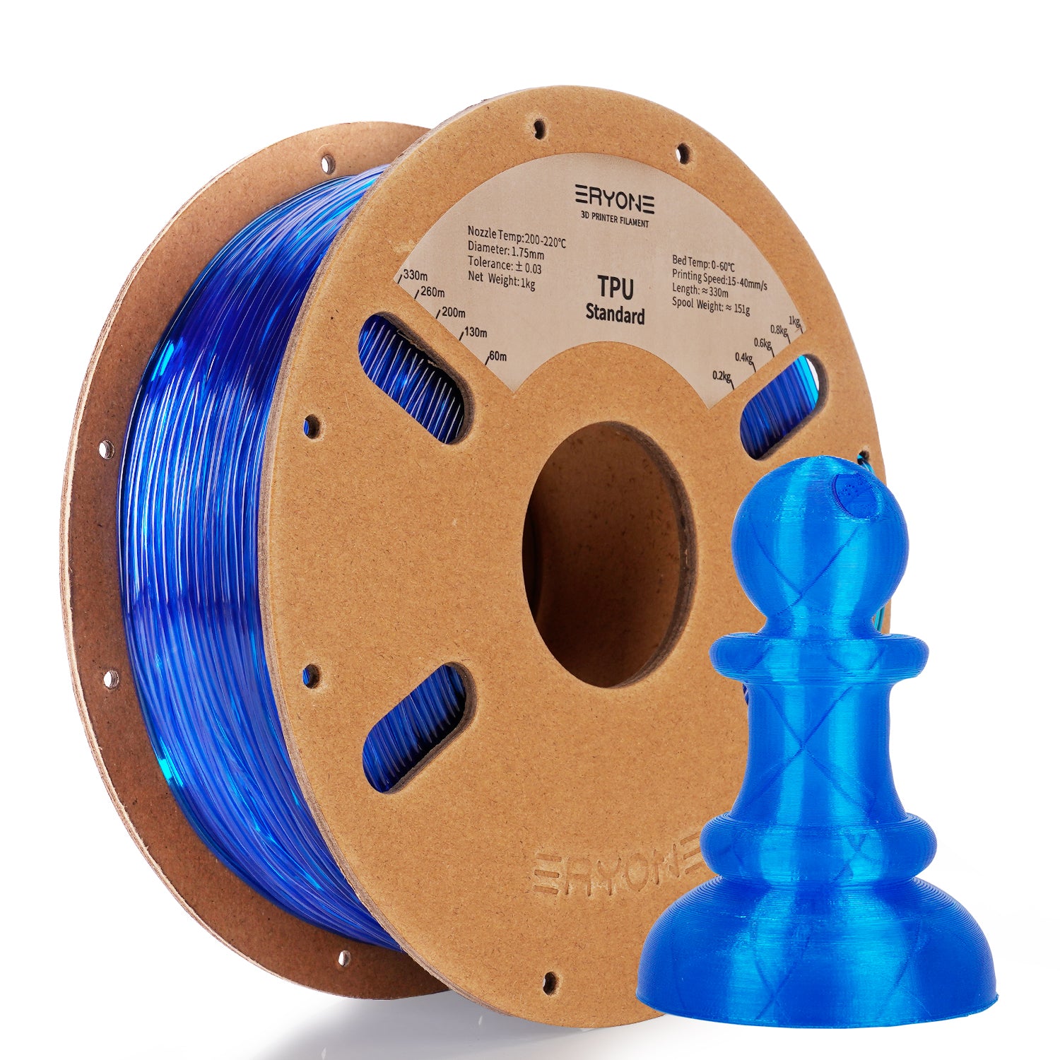 Pre-sale Filament pour imprimante 3D ERYONE 1.75mm TPU, précision dimensionnelle +/- 0.05 mm, 0.5kg (1.1 LB) / Bobine(MOQ:20 Rolls)