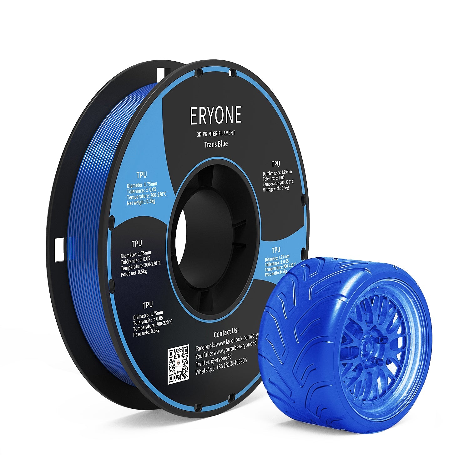 ERYONE TPU 3D Filament 0.5kg +FREE SHIPPING(MOQ:10 rolls,can mix color) - eryone3d