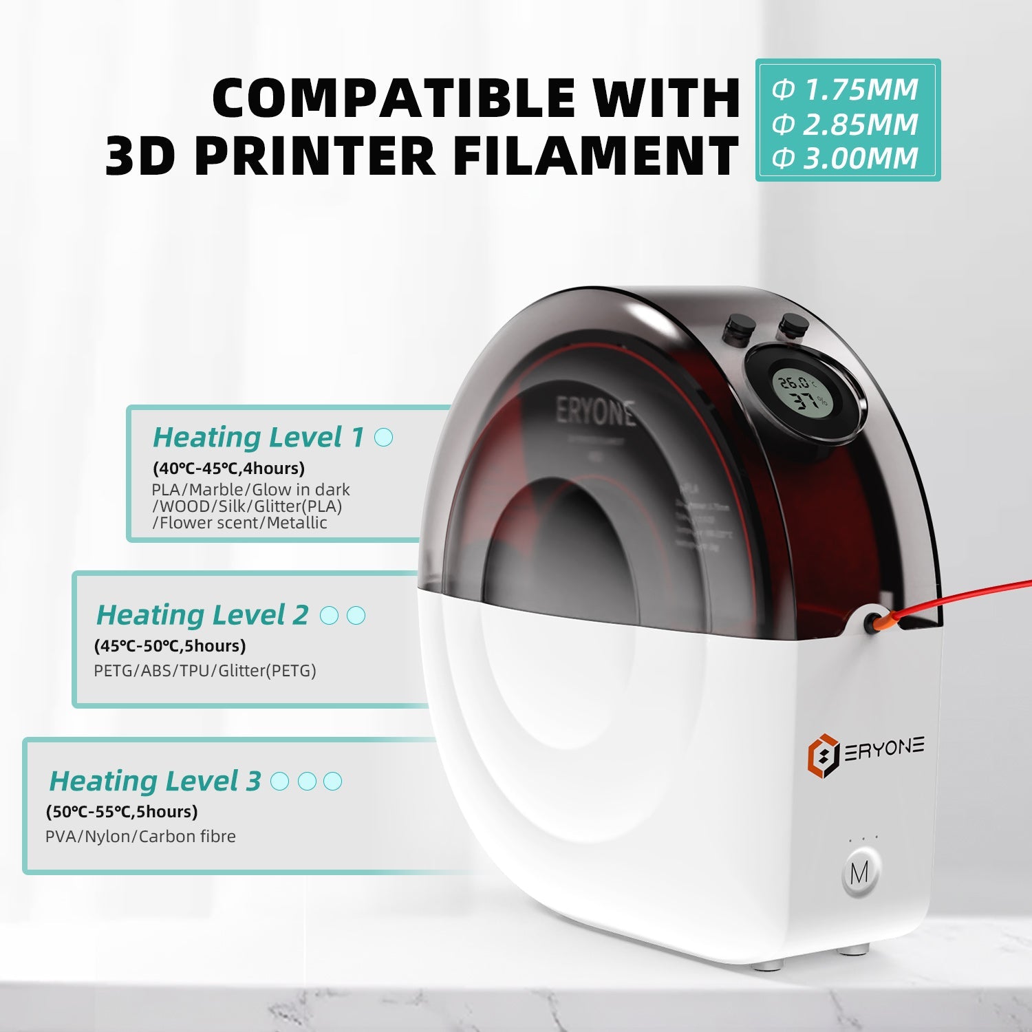 ERYONE 1.75mm Lightweight PLA 3D Printing Filament 1kg Black
