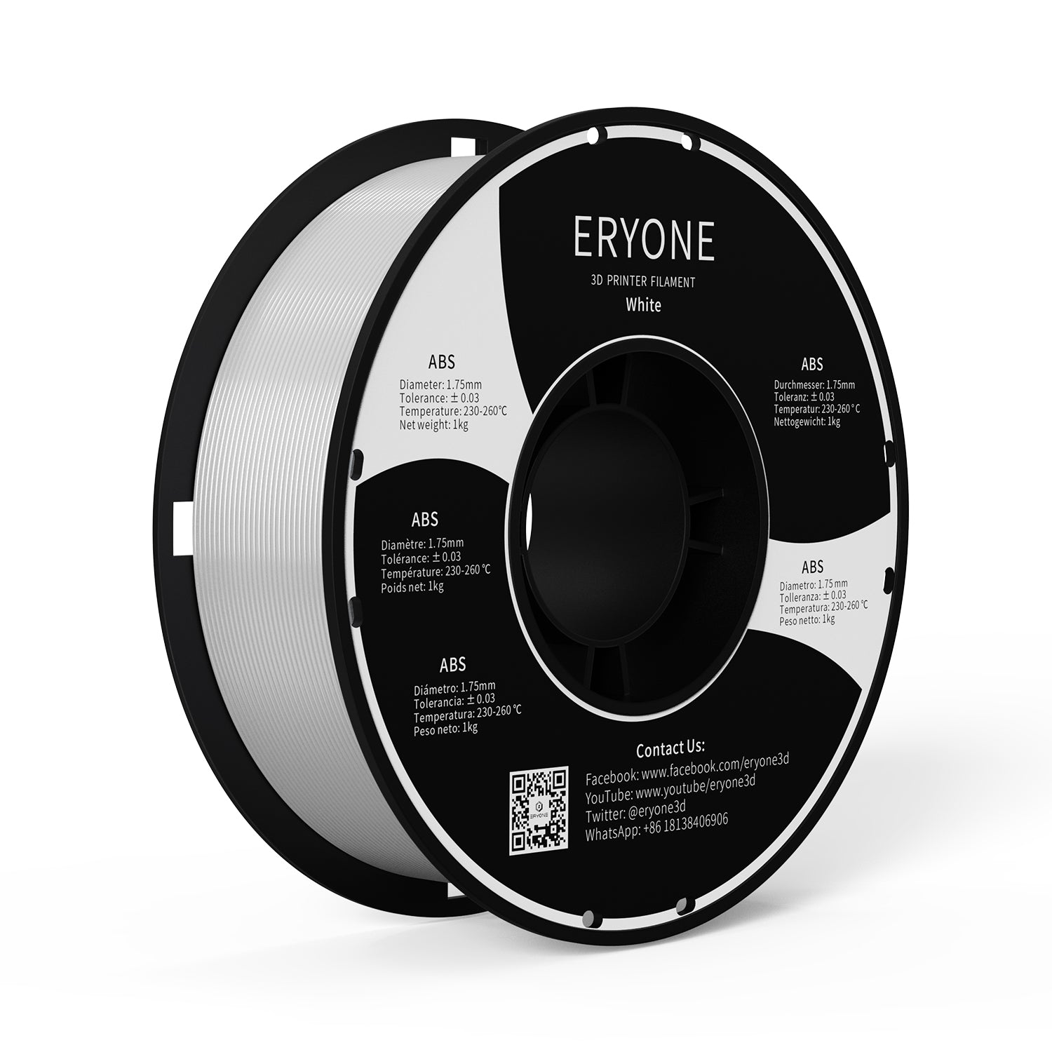 Filament ABS ERYONE pour imprimante 3D 1.75mm, précision dimensionnelle +/- 0.05 mm 1kg (2.2LBS)/Pool