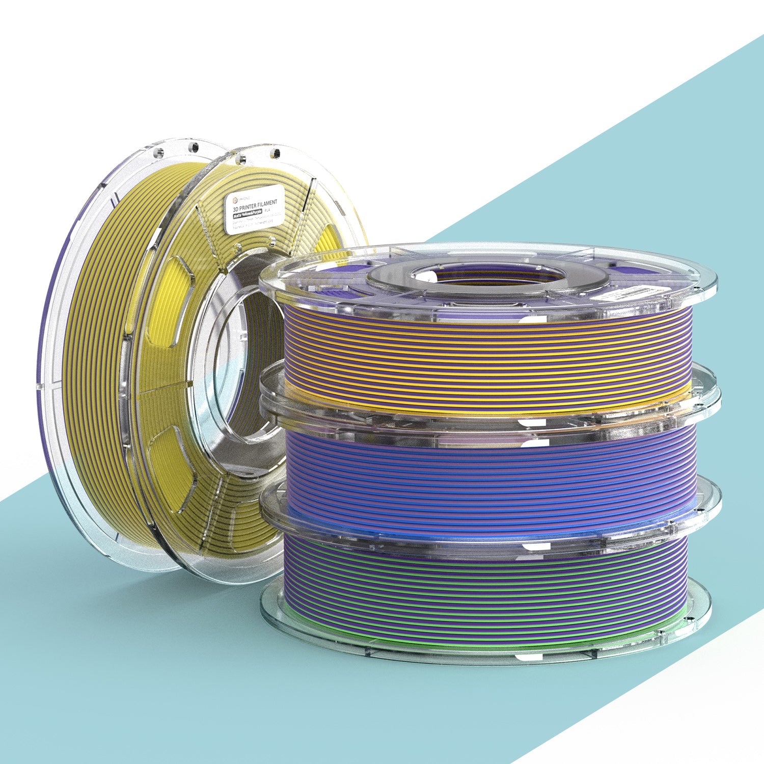 ERYONE 4 ROLLEN/250 g (insgesamt 1 kg/2,2 lbs) 1,75 mm mattes zweifarbiges PLA-Filament, Genauigkeit +/- 0,03 mm (Gelb & Lila; Blau & Gelb; Bule & Lila; Grün & Lila)