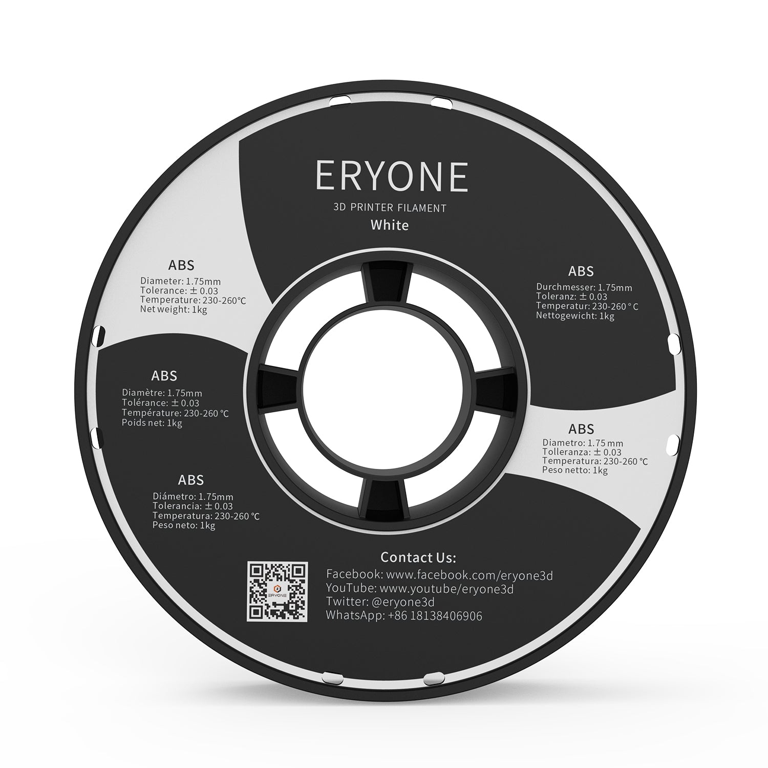 ERYONE ABS 3D Printer Filament 1.75mm, Dimensional Accuracy +/- 0.05 mm 1kg (2.2LBS)/Spool - eryone3d