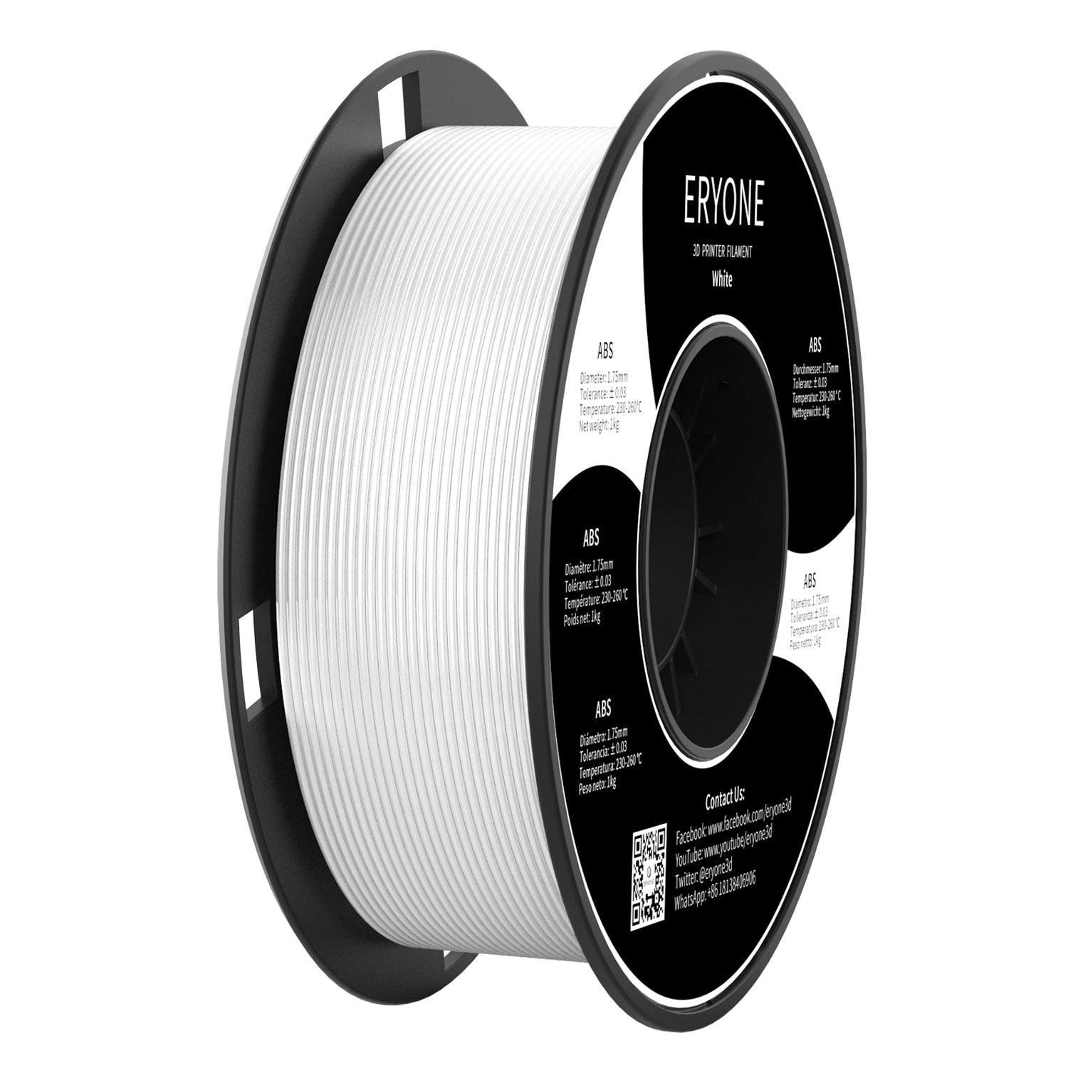 Filament ABS Eryone pour imprimante 3D 1.75mm, dimensional precision +/- 0.05 mm 1kg (2.2LBS)/pool