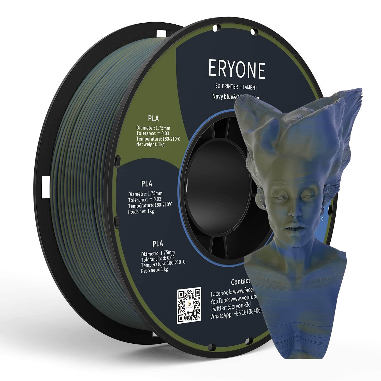 ERYONE 1kg (2.2LBS)/Spool 1.75mm Matte Dual-Color PLA Filament for 3D Printers,Accuracy +/- 0.03 mm 