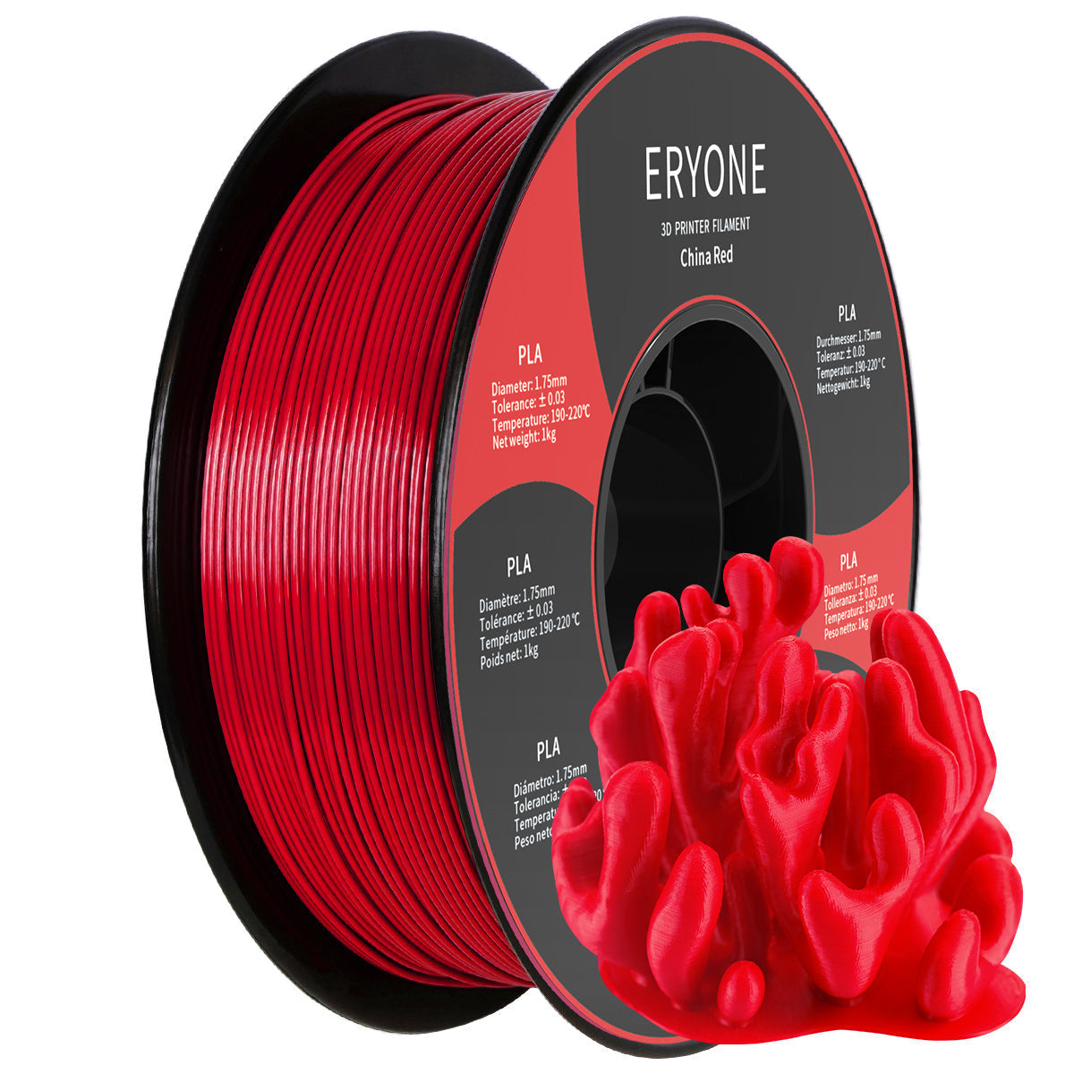 ERYONE PLA 3D Drucker Filament 1.75mm, Maßgenauigkeit +/- 0.05 mm 1kg, Skin & Chinese Red