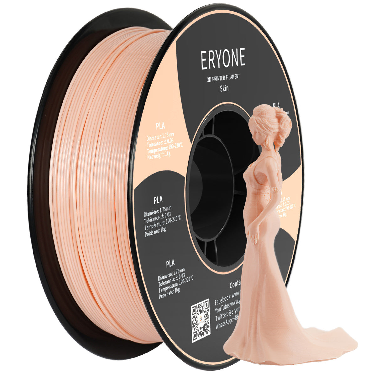 ERYONE PLA 3D printer filament 1.75mm, dimensional accuracy +/- 0.05mm 1kg, Skin &amp; Chinese Red 